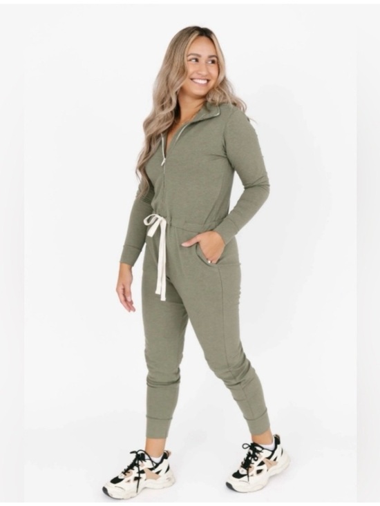 Smash + Tess Pants - Smash + Tess Full Zip Jogger Jumpsuit Romper Olive Green - Size L